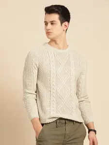 Mr Bowerbird Men Off-White Tailored Fit Cable Knit Pullover