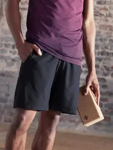 Domyos By Decathlon Men Solid Black Woven Yoga Shorts