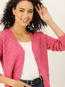 DressBerry DressBerry Women Pink Self-Design Cardigan Sweater