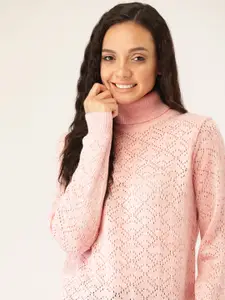 DressBerry Women Pink Open Knit Pullover Sweater