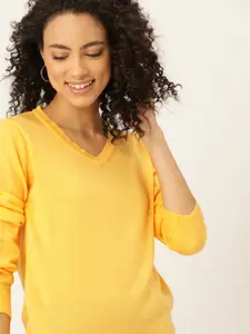 DressBerry Women Acrylic Mustard Solid Pullover Sweater