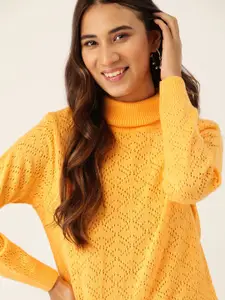 DressBerry Women Yellow Open Knit Pullover Sweater