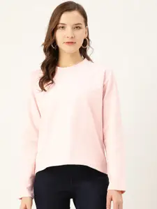 Besiva Women Pink Solid Pure Cotton Solid Sweatshirt