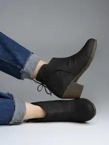 Shoetopia Women Black Solid Heeled Boots