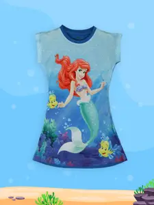 YK Disney Girls Blue Ariel Printed A-Line Dress