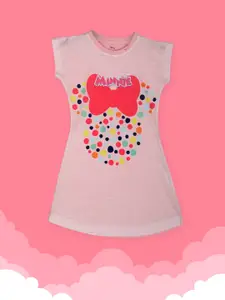 YK Disney Girls Pink Minnie Mouse Print A-Line Dress