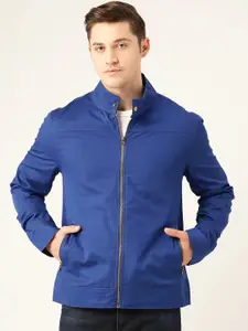 Flying Machine Men Blue Twill Weave Solid Tailored Jacket