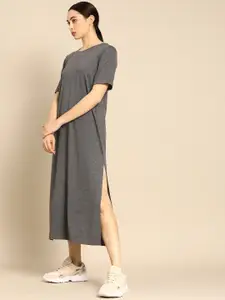 ether Women Charcoal Grey Solid T-Shirt Maxi Dress