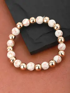 Carlton London Gold-Toned & White Beaded Elasticated Bracelet