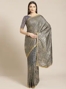 Saree mall Charcoal Grey & Golden Printed Saree