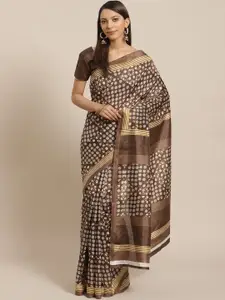 Saree mall Brown & White Printed Bhagalpuri Saree