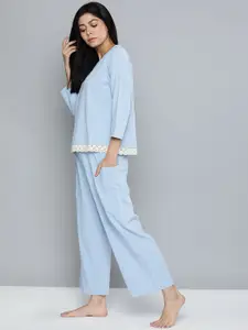 Chemistry Women Blue Solid Night suit