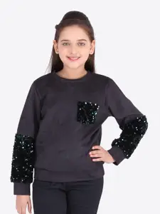 CUTECUMBER Girls Black & Green Solid Sweatshirt