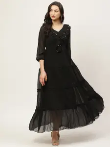 Antheaa Women Black Solid Tiered Maxi Dress