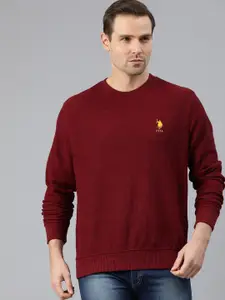 U.S. Polo Assn. Men Maroon Solid Pullover Sweater