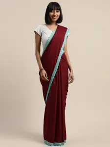Mitera Maroon & Blue Liva Solid Saree