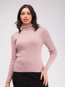 FableStreet Women Pink Solid Pullover Sweater
