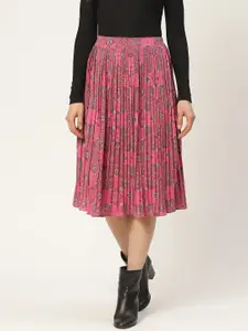 Antheaa Women Pink & White Accordion Pleated Ethnic Printed A-Line Skirt