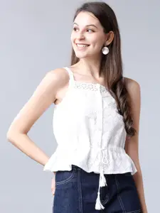 Tokyo Talkies Off-White Self Design Cinched Waist Top