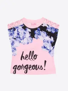 CUTECUMBER Girls Pink & Blue Printed Regular T-Shirt