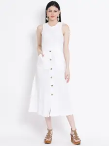 Oxolloxo Women White Solid Fit and Flare Dress