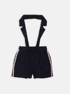 ELLE Girls Navy Blue Printed Slim Fit Regular Shorts with Suspender