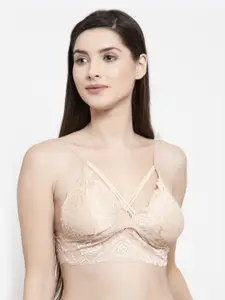 Laceandme Cream-Coloured Lace Non-Wired Lightly Padded Bralette Bra 9804