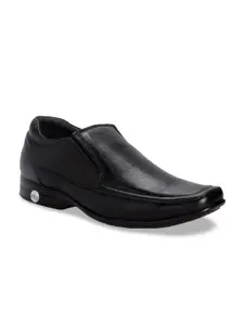 Khadims Men Black Solid Leather British Walkers Formal Slip-Ons