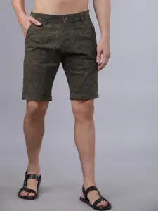 HIGHLANDER Men Olive Green Printed Slim Fit Regular Shorts