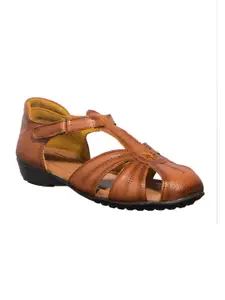Khadims Women Brown Solid Leather Flats