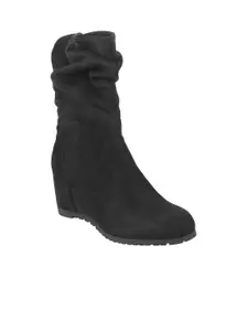 Metro Women Black Solid Heeled Boots