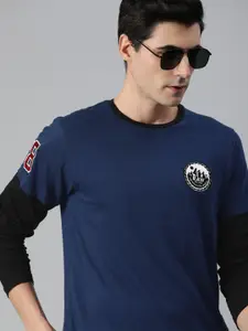 Roadster Men Navy Blue Solid Round Neck Pure Cotton T-shirt