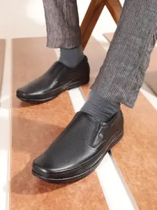 Liberty Men Black Solid Leather Formal Slip-On Shoes