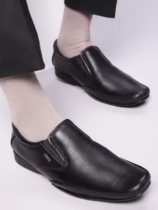 Liberty Men Black Solid Leather Formal Slip-Ons