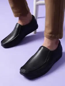Liberty Men Black Solid Leather Formal Slip-On Shoes