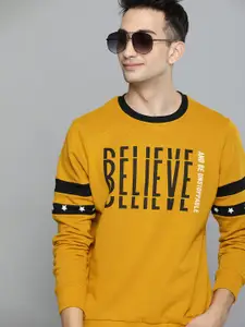 HERE&NOW Men Mustard Yellow Printed Pullover Sweatshirt