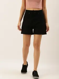 Moda Rapido Women Black Solid Regular Fit Denim Shorts