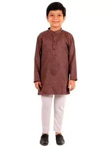 Superminis Boys Coffee Brown & Grey Solid Kurta with Pyjamas