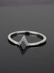 Carlton London 925 Sterling Silver-Women Rhodium-Plated V-Shaped CZ-Studded Finger Ring