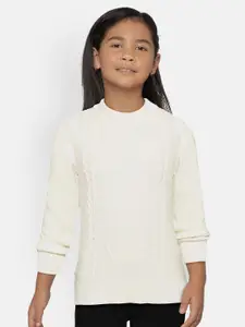 METRO KIDS COMPANY Girls Off-White Self Design Pullover Sweater