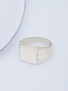 Carlton London Men Silver-Toned Rhodium-Plated Textured Finger Ring