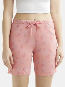 Jockey Women Coral Pink Printed Lounge Shorts