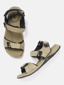 Woodland Men Khaki Solid Nubuck Comfort Sandals