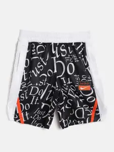 Nike Boys Black & White Elite Energy Dri-FIT Typography Print Regular Fit Sports Shorts