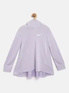 Nike Girls Lavender Solid Future Femme Ruffel PO Hooded T-Shirt