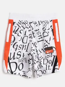 Nike Boys White & Black Elite Energy Dri-FIT Typography Print Regular Fit Sports Shorts