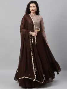Ethnovog Grey  Brown Embellished Ready to Wear Lehenga  Blouse with Dupatta