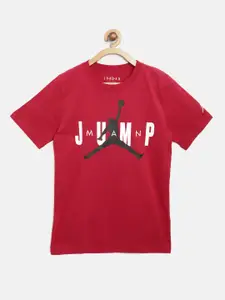 Jordan Boys Red Brand Logo Print MJ SS Crew 2 Neck BasketBall Pure Cotton T-shirt