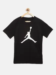 Jordan Boys Black  White Jumpman Brand Logo Print Round Neck Basketball Pure Cotton T-shirt
