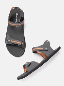Reebok Men Charcoal Grey & Orange Striped Epic Sports Sandals
